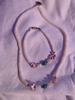 Vintage Puka Shell  Necklace & Bracelet Set